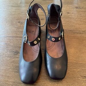 Wonders Black Leather Mary Jane Block Heel Shoes Size 40 (US 9.5-10)